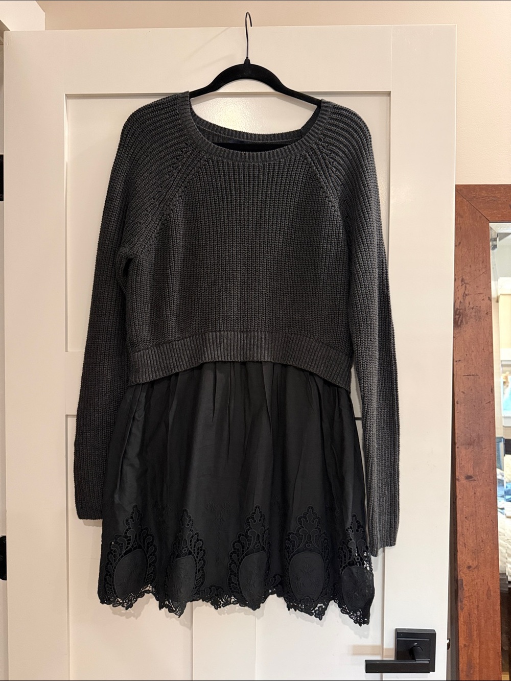 American Eagle NWOT Women's Charcoal Gray Knit Sweater Dress - Layered Look